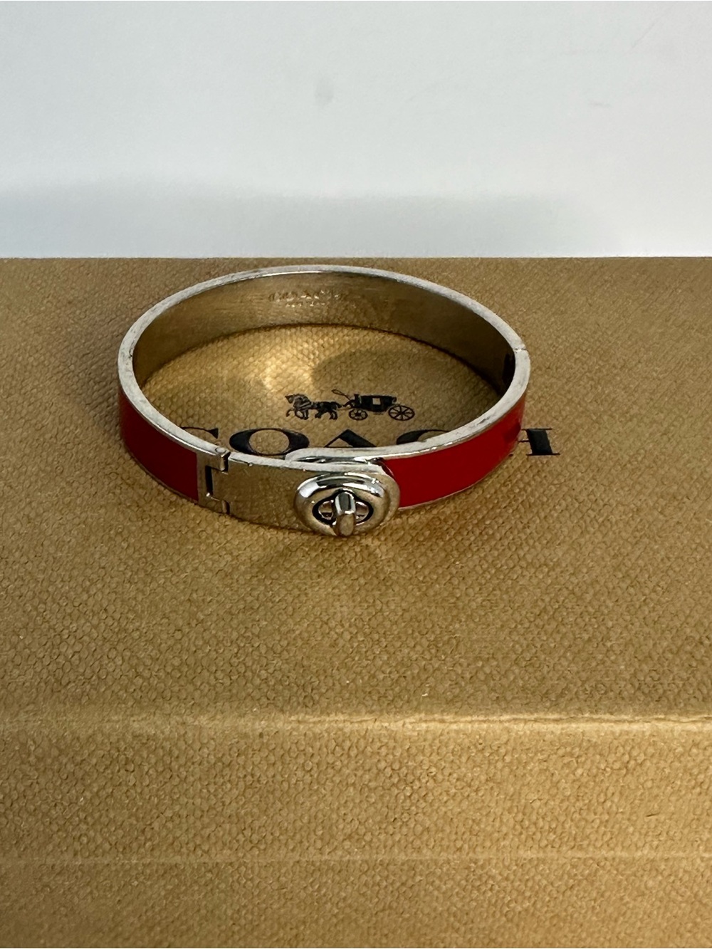 Coach Red Enamel Turnlock Bangle Bracelet